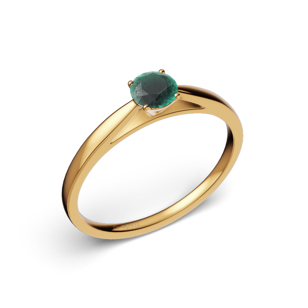 Photograph of a 0.3-carat yellow gold and emerald ring automatically generated with the 3d configurator saas platform.