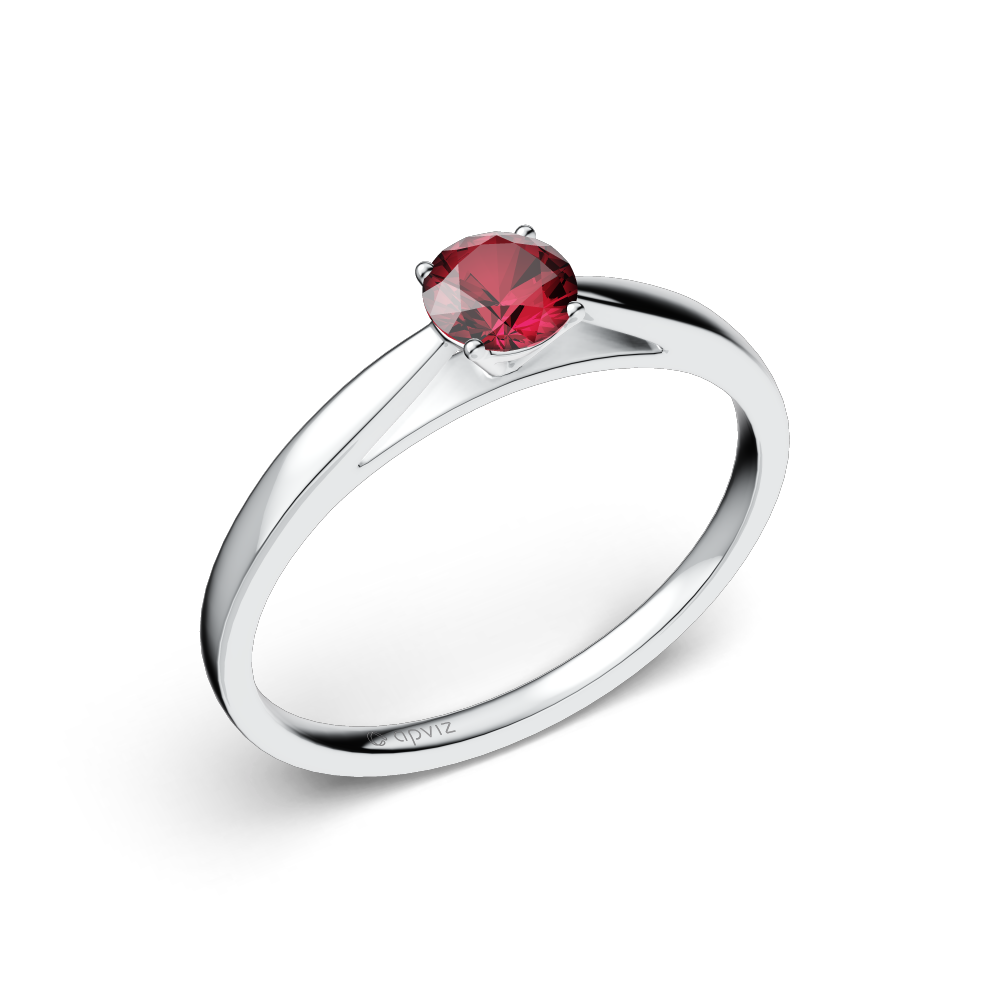 Photograph of a 0.3 carat white gold and rubis ring automatically generated with the 3d configurator saas platform.