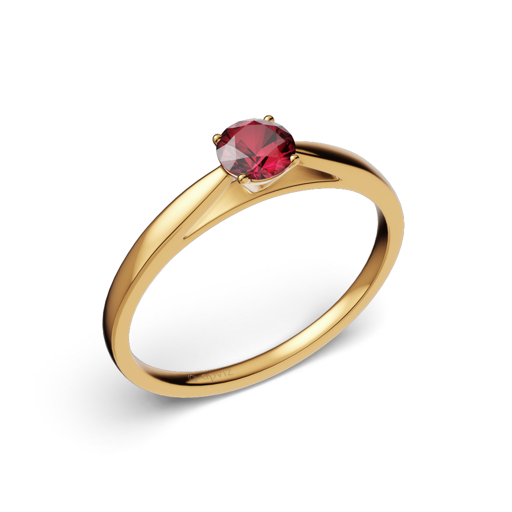Photograph of a 0.3 carat yellow gold and rubis ring automatically generated with the 3d configurator saas platform.