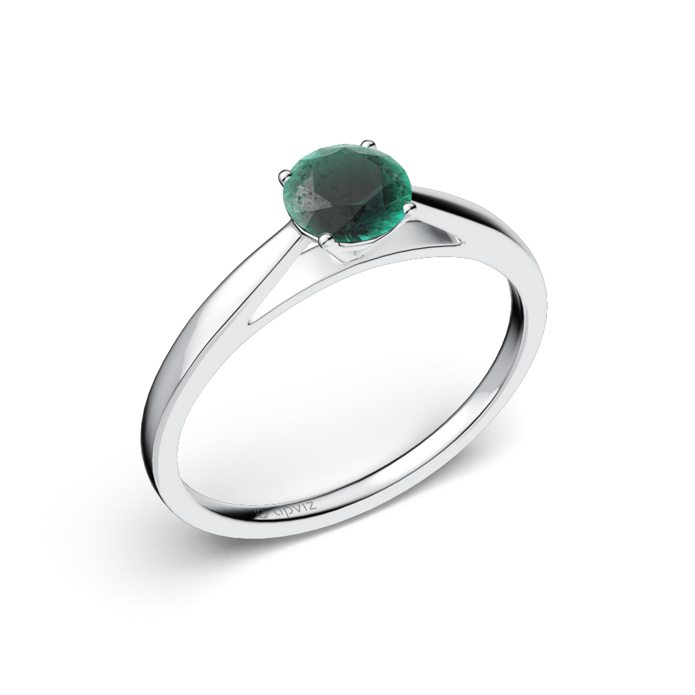 Photograph of a 0.5 carat white gold and emerald ring automatically generated with the 3d configurator saas platform.