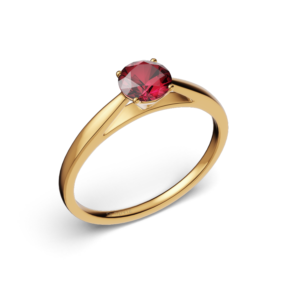 Photograph of a 0.5 carat yellow gold and rubis ring automatically generated with the 3d configurator saas platform.