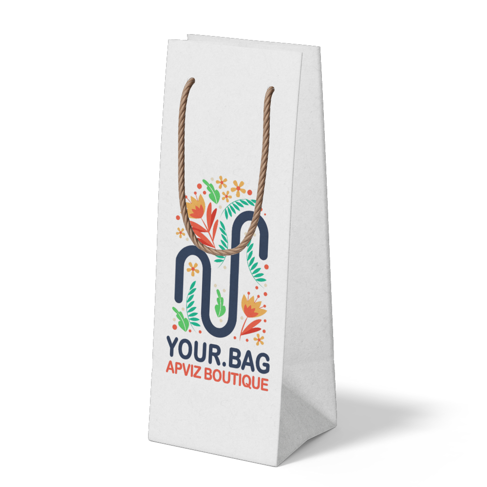Made to order, photograph of a bottle bag with a color logo automatically generated with the 3d configurator platform.
