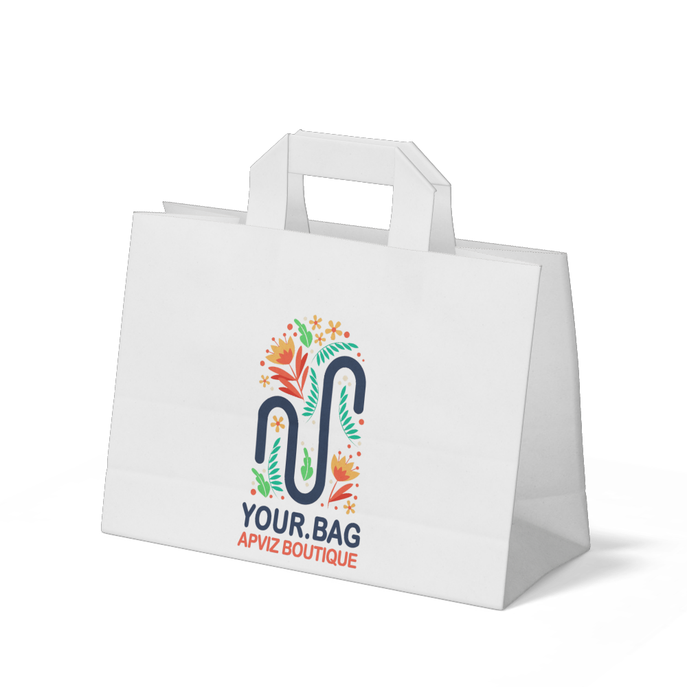 Made to order, photograph of a paper bag with a color logo automatically generated with the 3d configurator platform.
