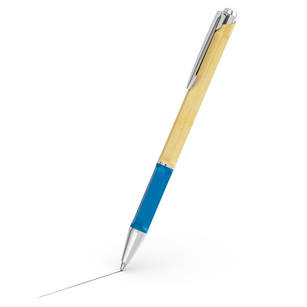 Made to order, photograph of a plastic and bamboo pen automatically generated with the 3d configurator platform.