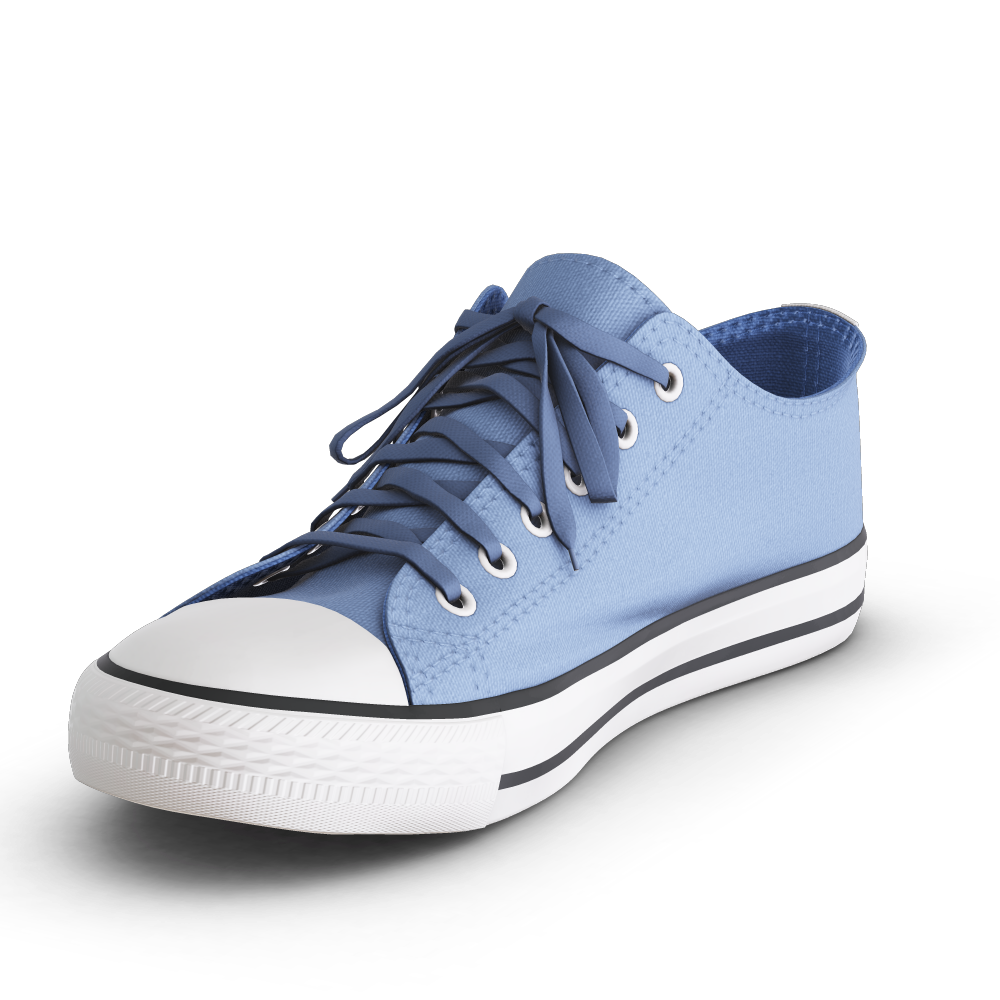 Made to order, photograph of a pair of blue fabric shoes automatically generated with the 3d configurator platform.