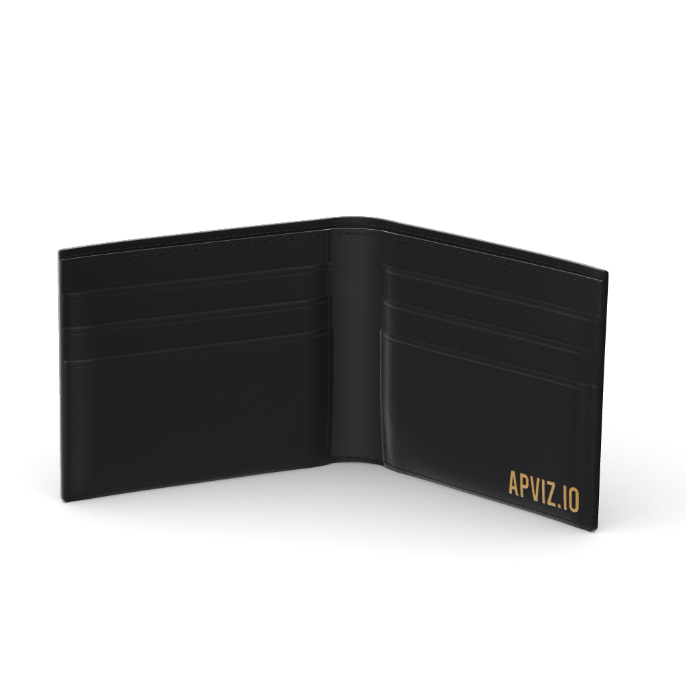Made to order, back photograph of a black leather wallet automatically generated with the 3d configurator platform.