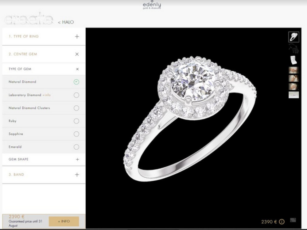 augmented reality examples: Ring customization screen
