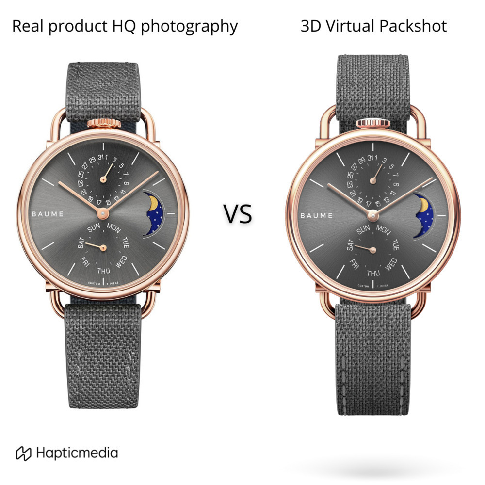 Real product photo vs 3D Virtual Packshot photo