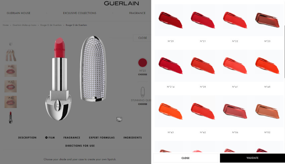 product configurator: Lipstick customization screen