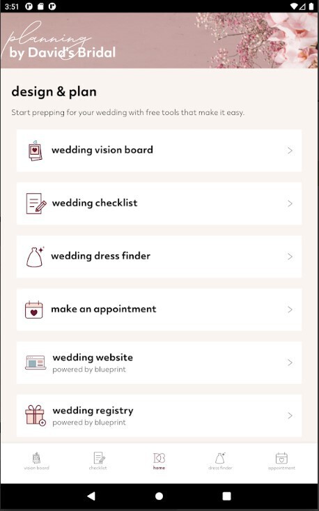 All bridal services offered on Davids' Bridal app