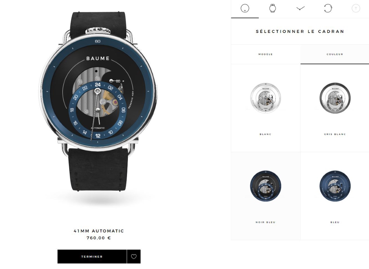 product configurator: Watch customization screen