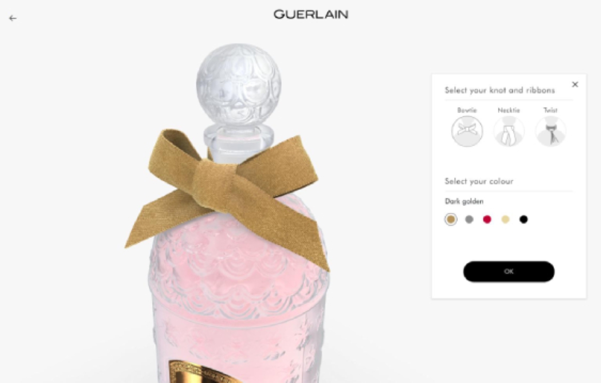 future of ecommerce: Screenshot of a perfume bottle customization screen