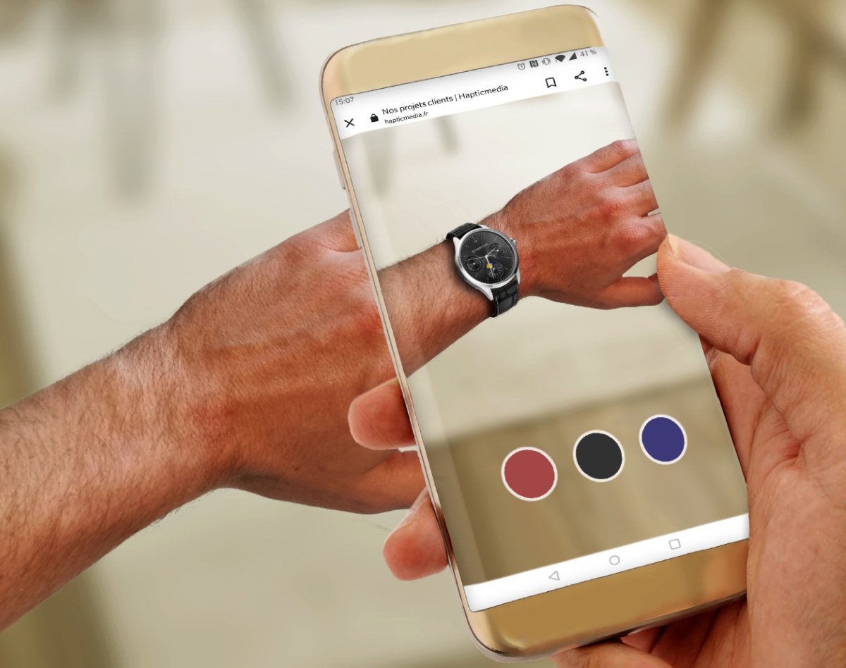 Man visually trying on a watch using his phone