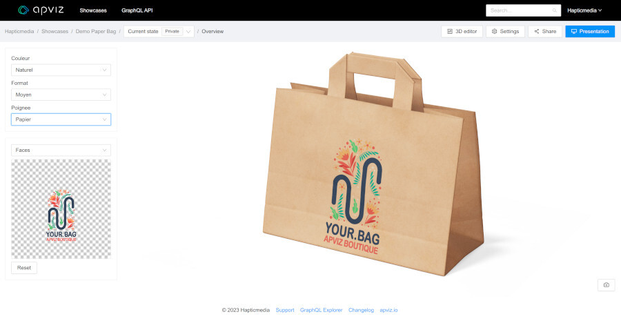 3D configurator for the creation of customized paper bags and packaging