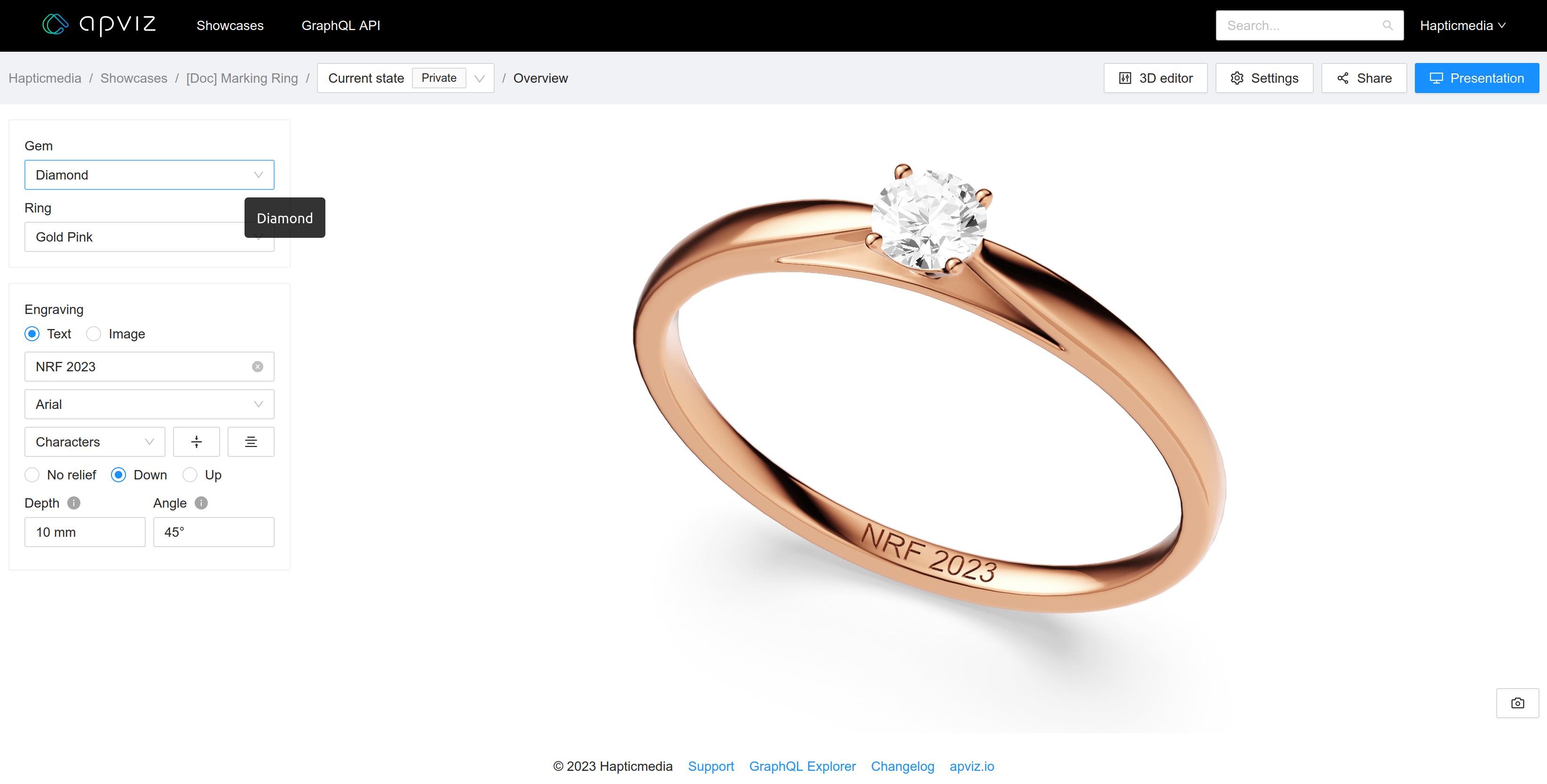 Ring with online real time engraving feature